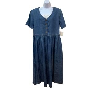Vintage Denim Jean Dress Lace Detail Romantic Cottagecore Size 14 NEW NOS